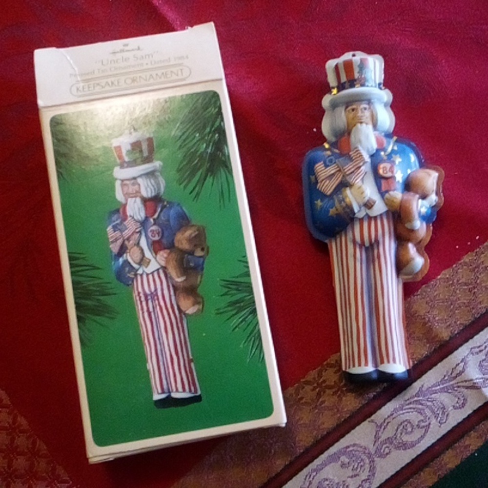 Hallmark Uncle Sam tin ornament 1984 MIB Patriotic Christmas